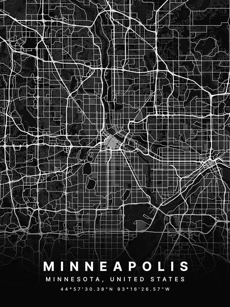 Minneapolis Minnesota USA Black Map