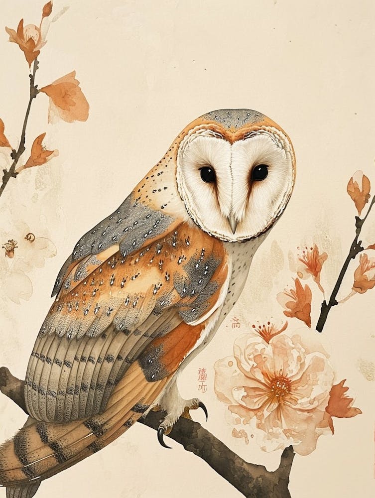 Barn Owl Japanese Painting 2