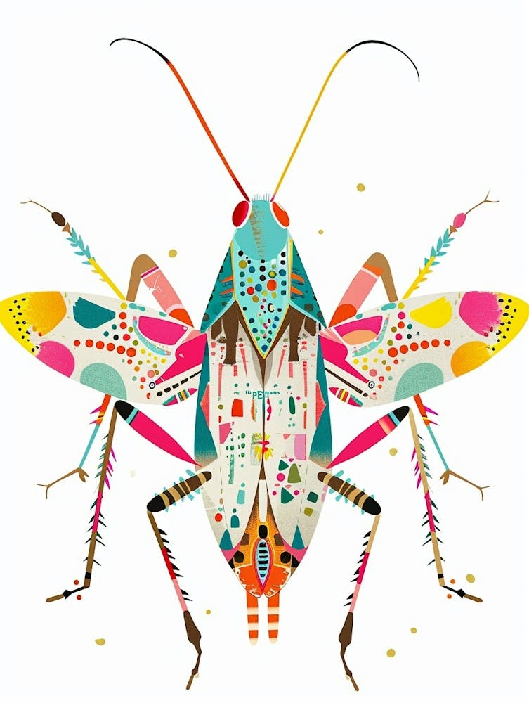 Colourful Insect Illustration Katydid 2