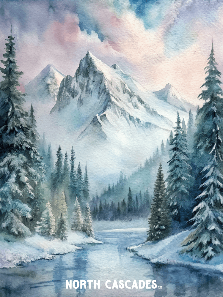 North Cascades National Park Washington Watercolor Painting.