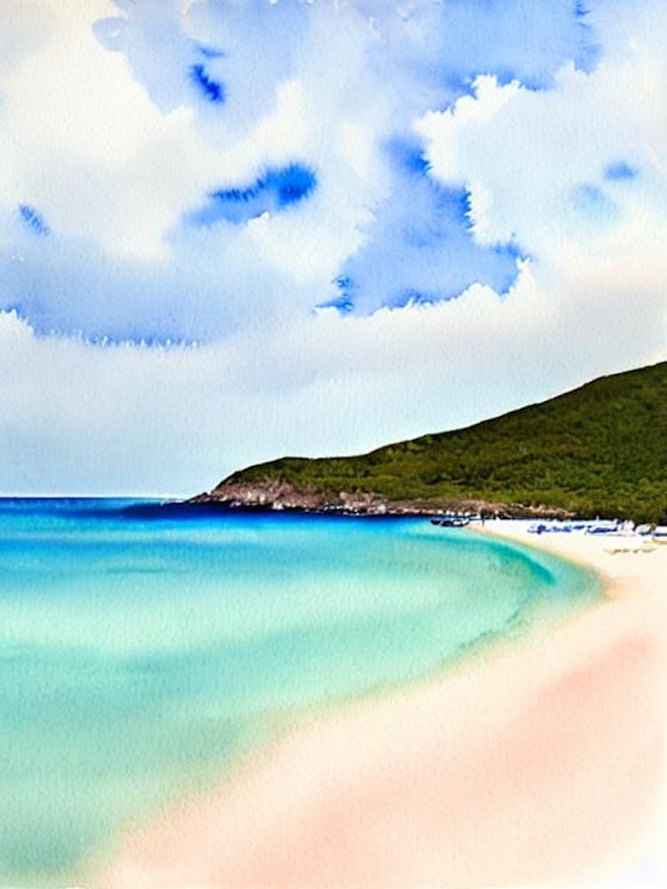 The Baths Beach 2, British Virgin Islands Watercolour