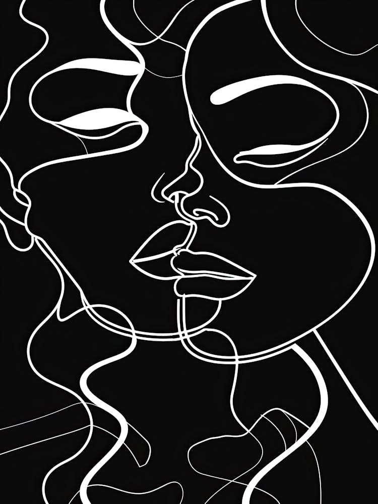 Black And White Abstract Women Faces In Line 5