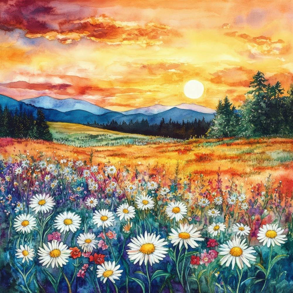 Daisies At Sunset