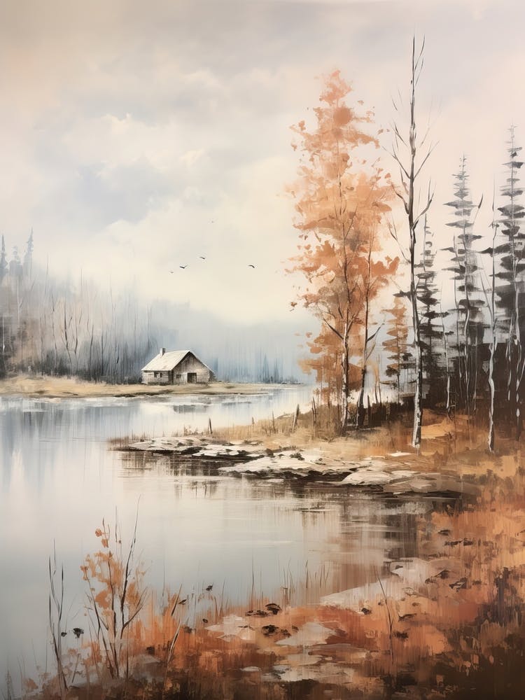 Lake In The Woods In Autumn, Painting 35