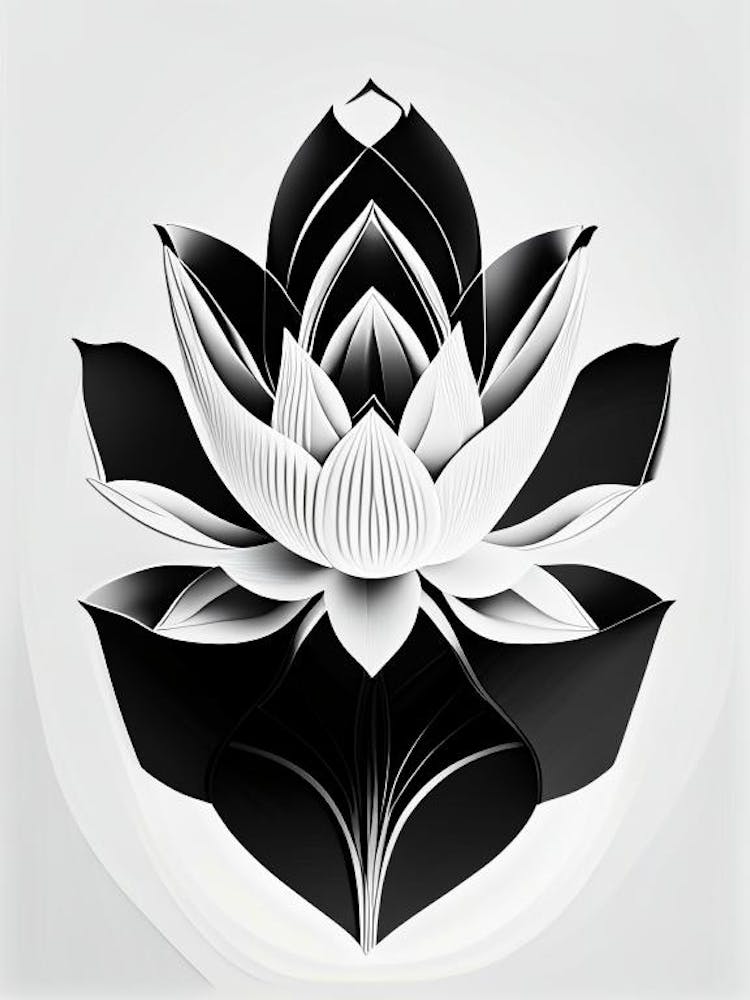 Amur Lotus Black And White Geometric 3
