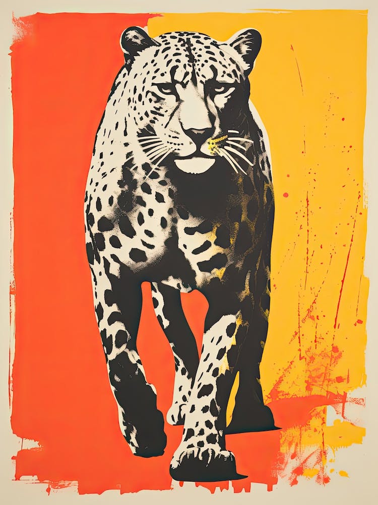 Cheetah, Woodblock Animal  Drawing 2