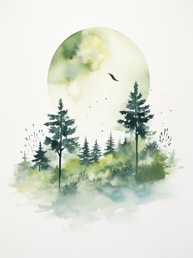 Watercolour Of Valdivian Rainforest   Chile And Argentina 2