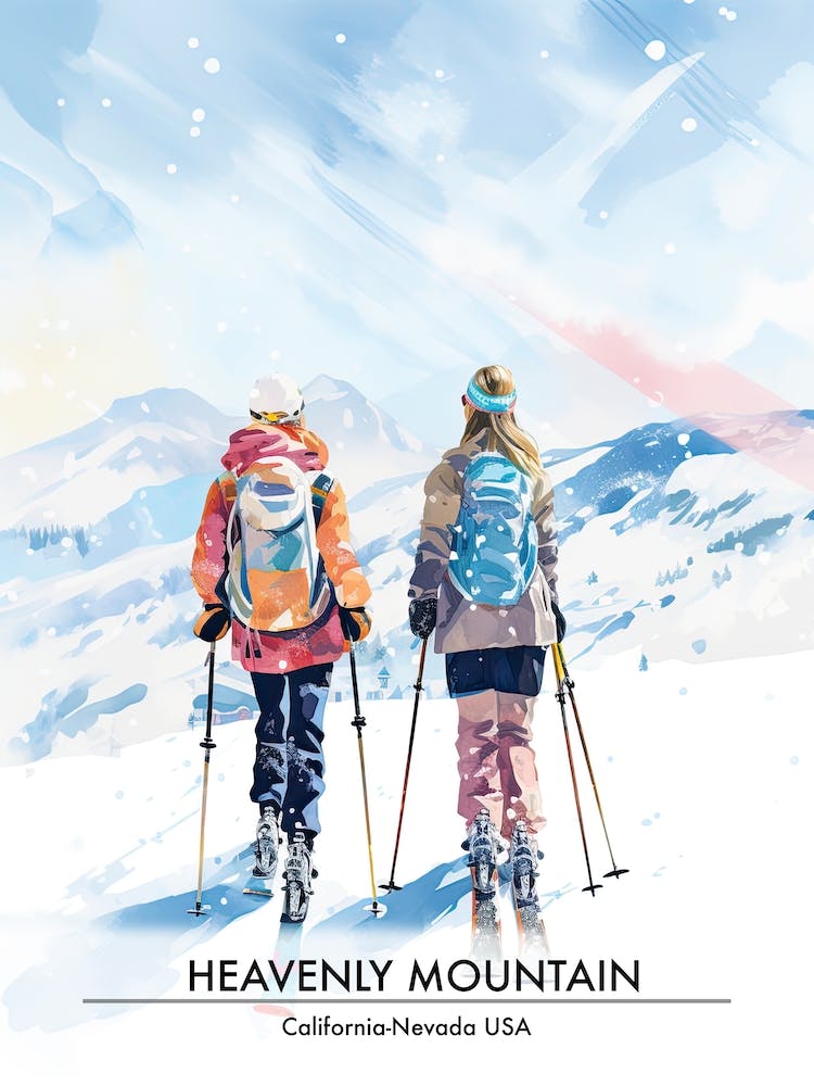 Heavenly Mountain   California Nevada Usa, Ski Resort Poster Illustration 2