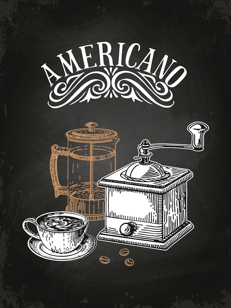 Americano Coffee Machine — Coffee poster, kitchen print, lettering