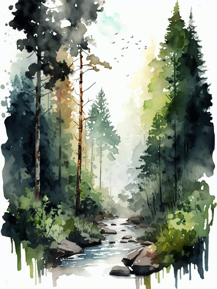 Watercolor Forest Watercolor Painting