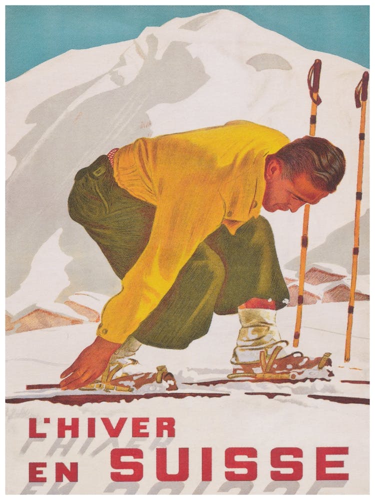 L'Hiver En Suisse Switzerland Vintage Ski Poster