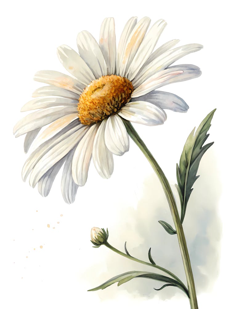 Oil Painting Style Watercolor Daisy Bloom Simple White Flower Illustration
