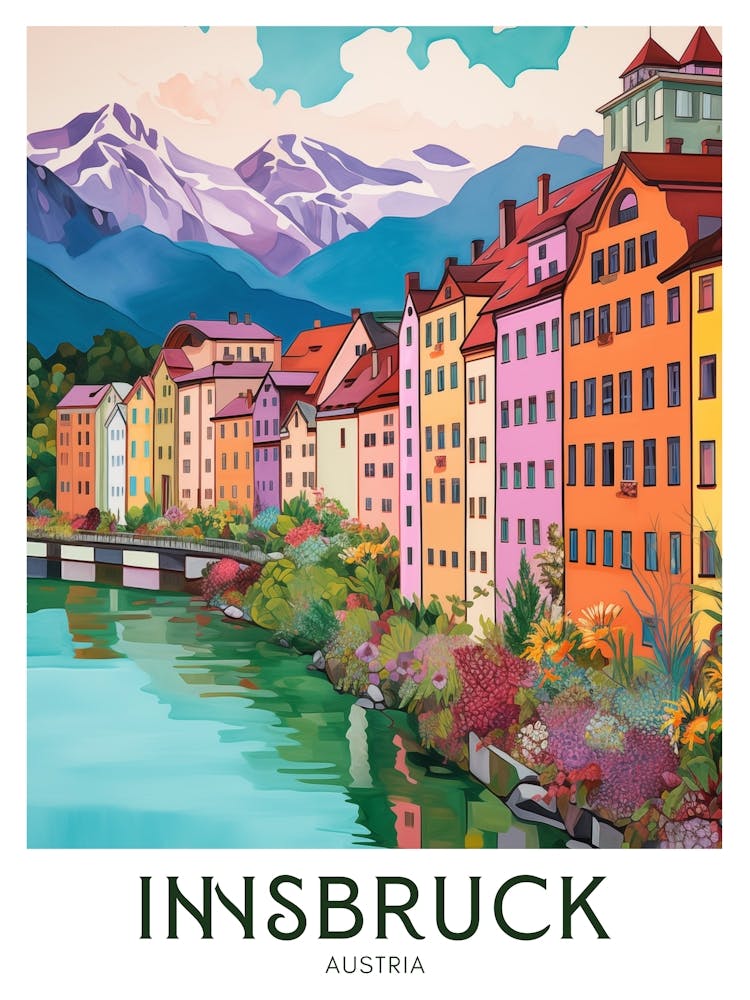 Innsbruck, Austria Maximalist Travel Poster Vibrant Colour 