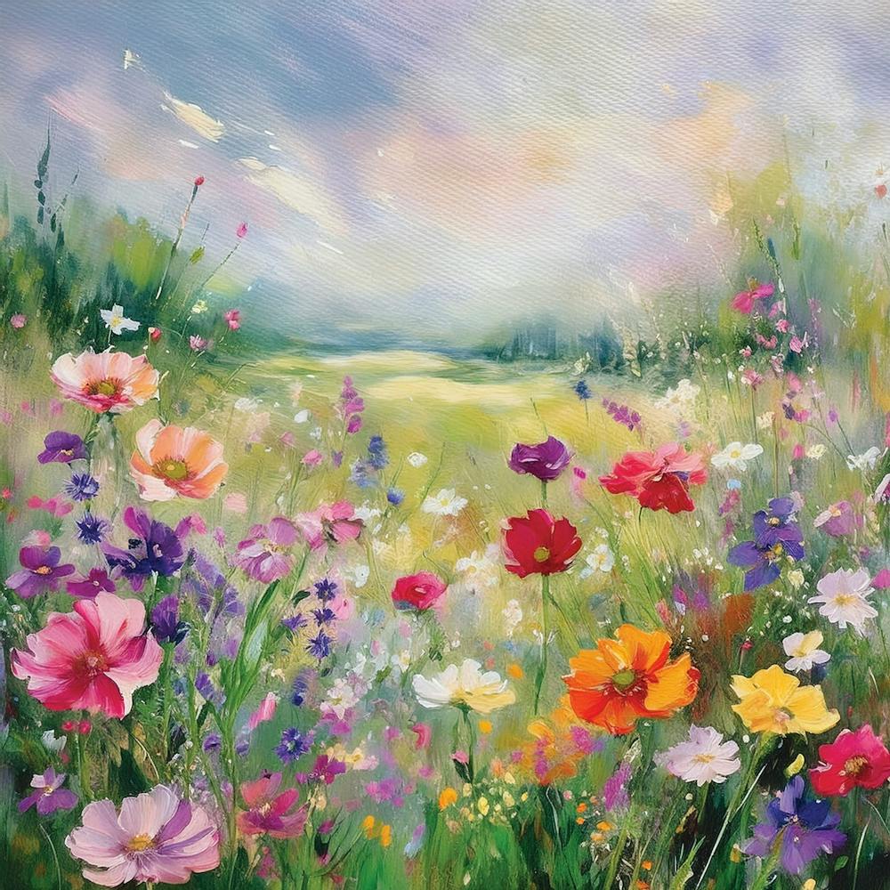 Vintage Landscape Painting of a Field of Wildflowers in a Midday Meadow, Vintage Landscape, Country Field Wall Art, Botanical Art Poster, Spring Forest Prints, Country Spring Roses.8 1