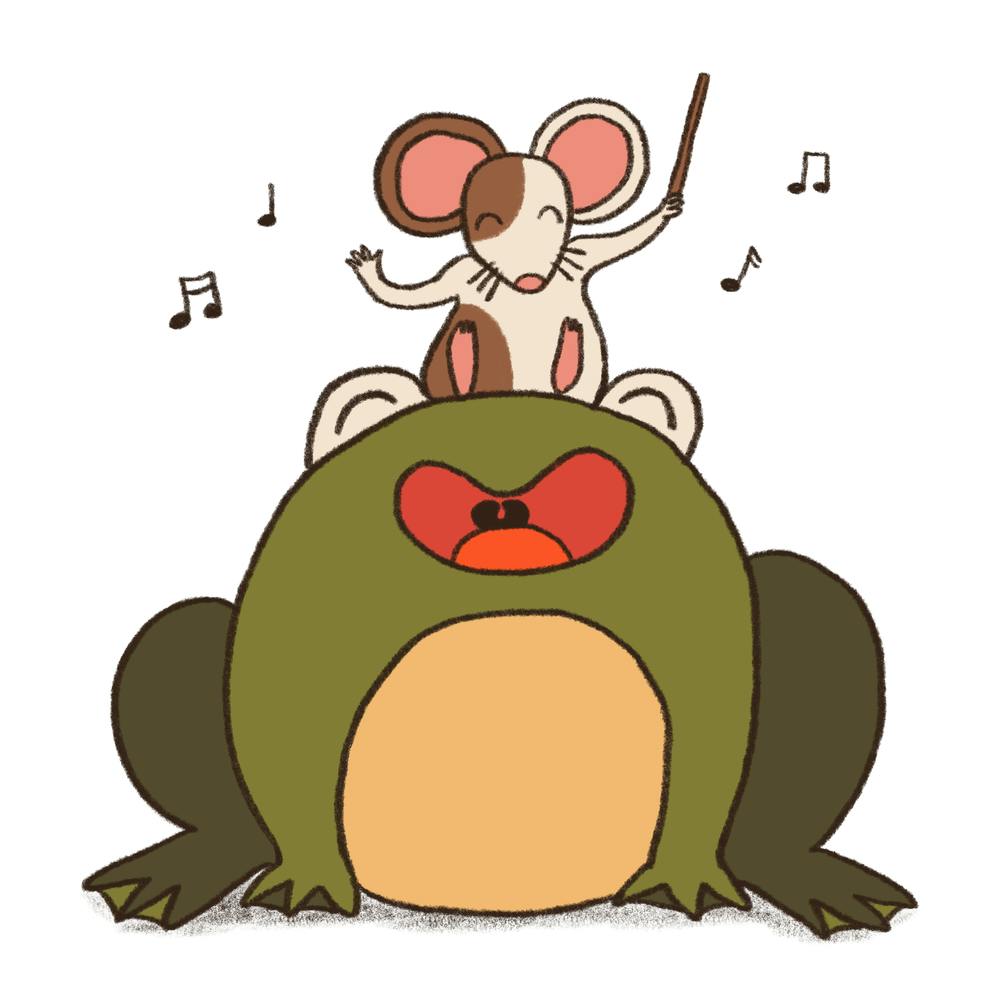 Mouse And Frog Sing Together Musical Friends