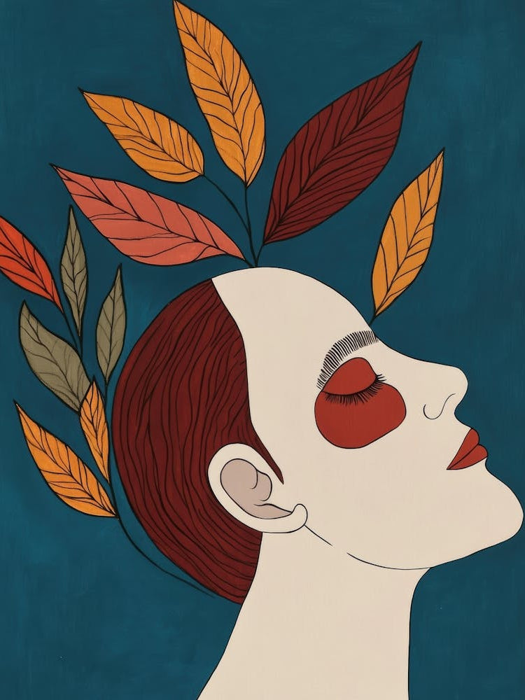 Autumn Leaves On A Woman'S Head 1