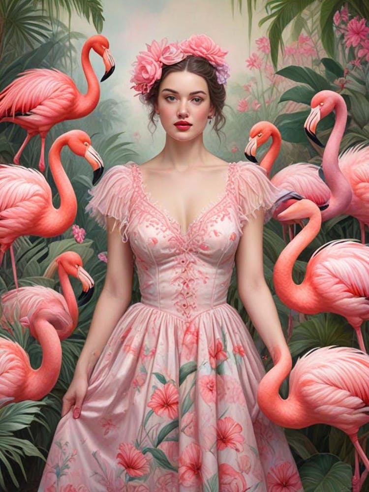 Vintage Style Flamingo Artwork (2)
