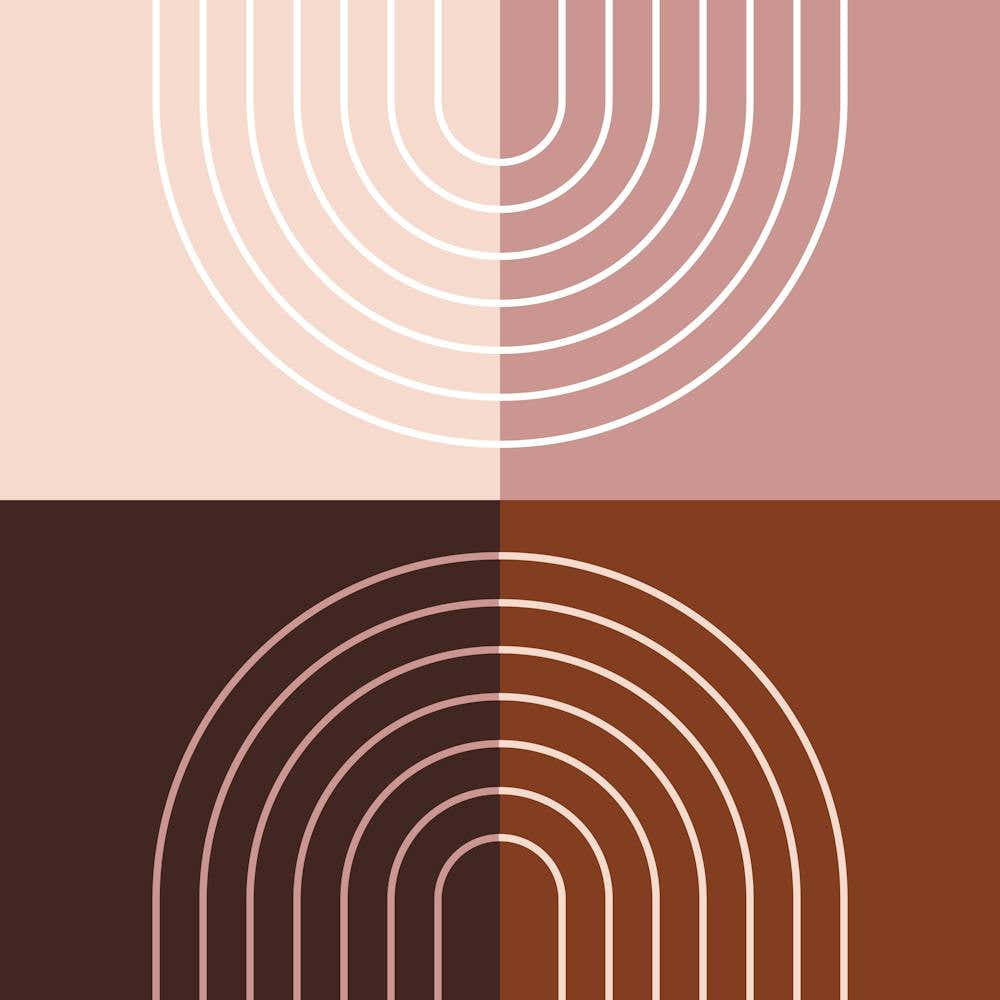 Abstract Rainbow Line and Blocks V in Purple Rose Gold Midcentury Modern 1