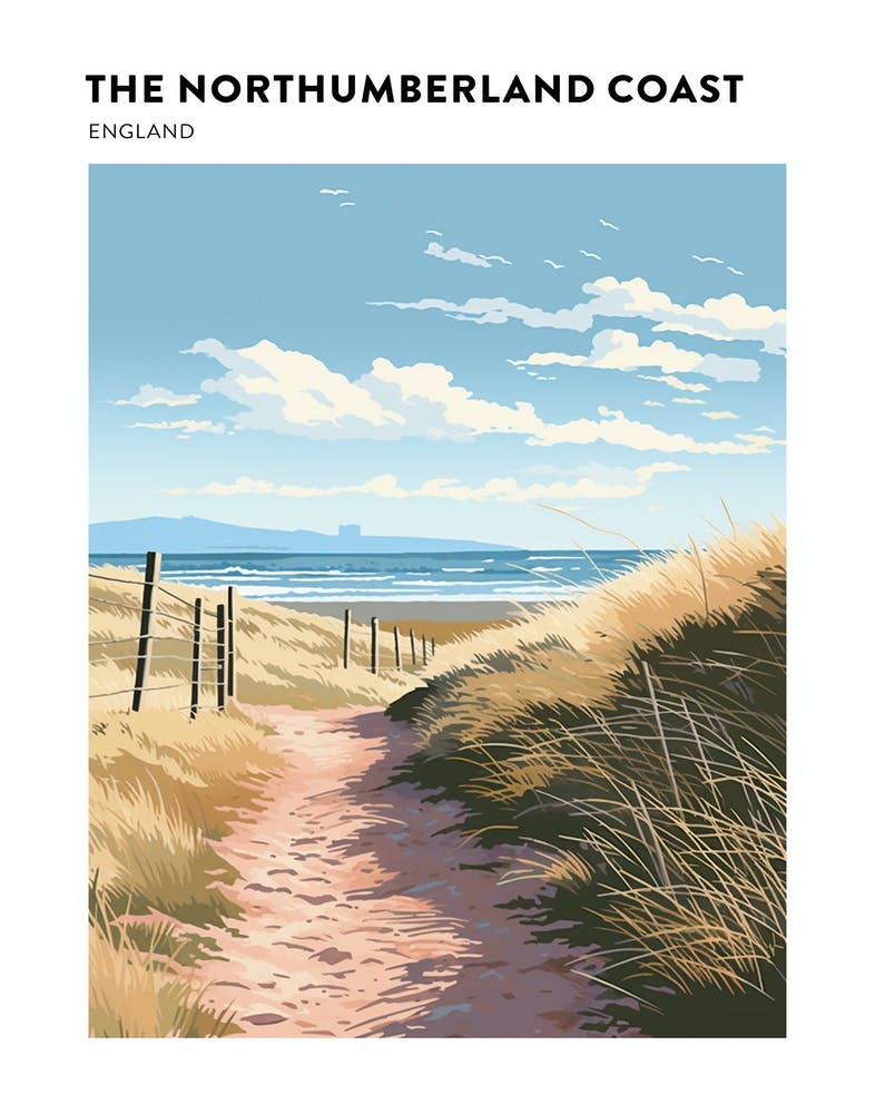 The Northumberland Coast Path England 1 Hiking Trail Landscape Poster