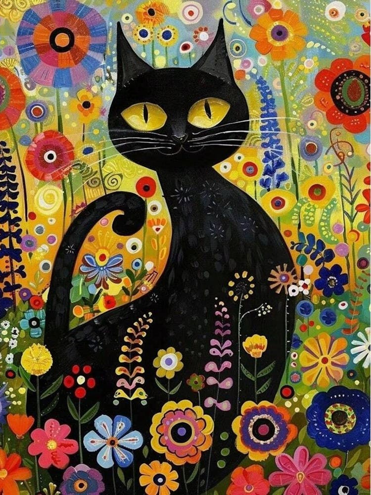 gustav klimt Black Cat In A Flower Garden