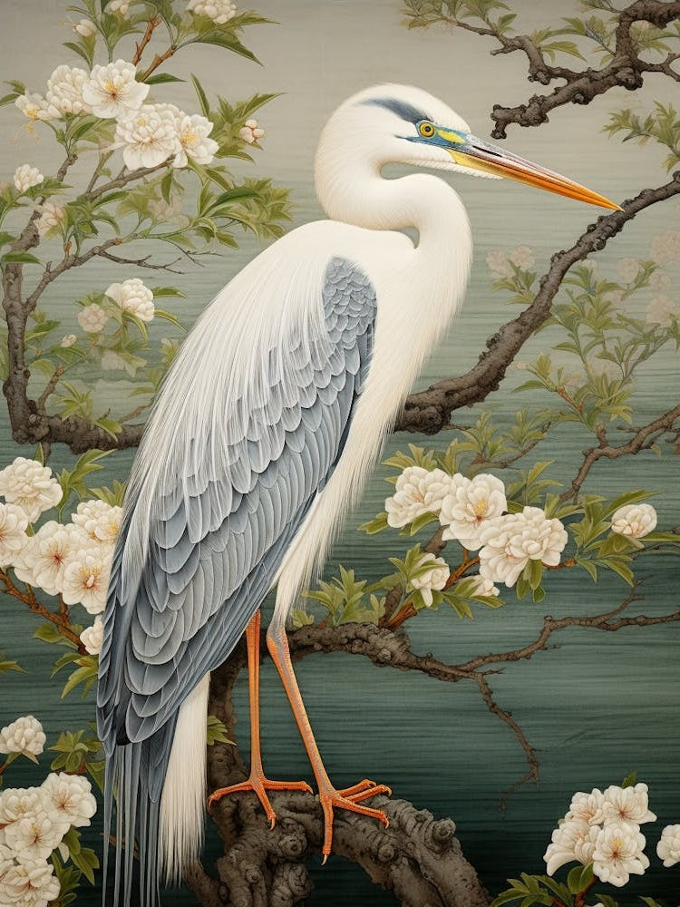 Ohara Koson Inspired Bird Painting Great Blue Heron 4