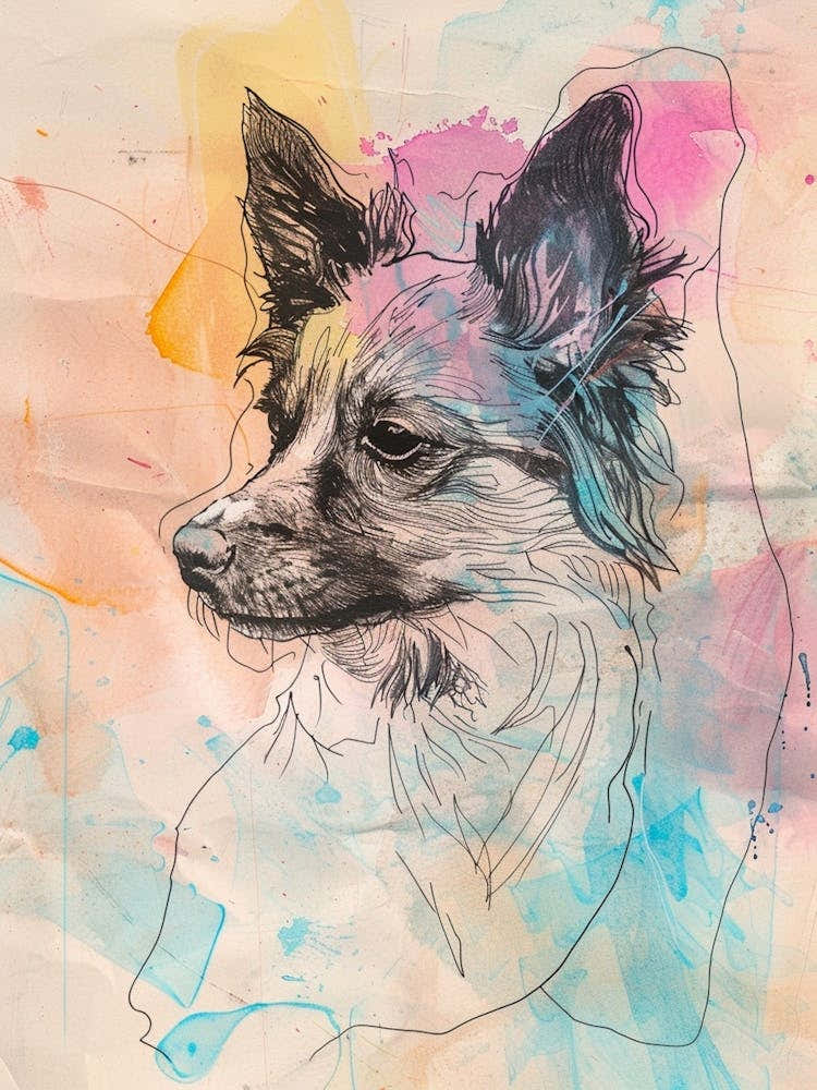 Pastel Pointed Ear Dog Line Illustration 1