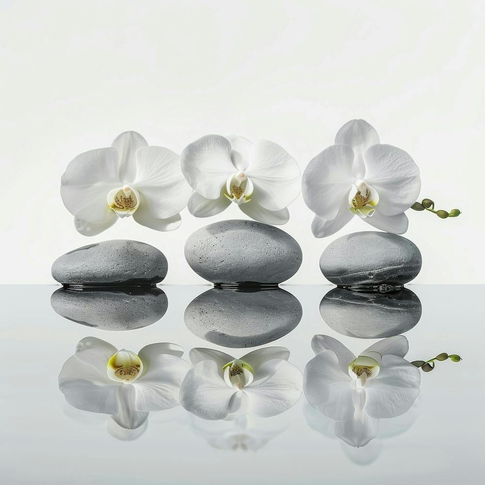 Three Orchids On Rocks