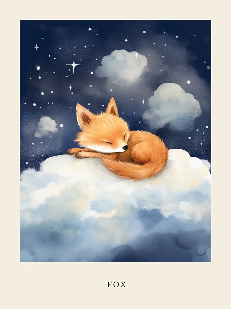 Baby Fox 4 Sleeping In The Clouds Nursery Poster