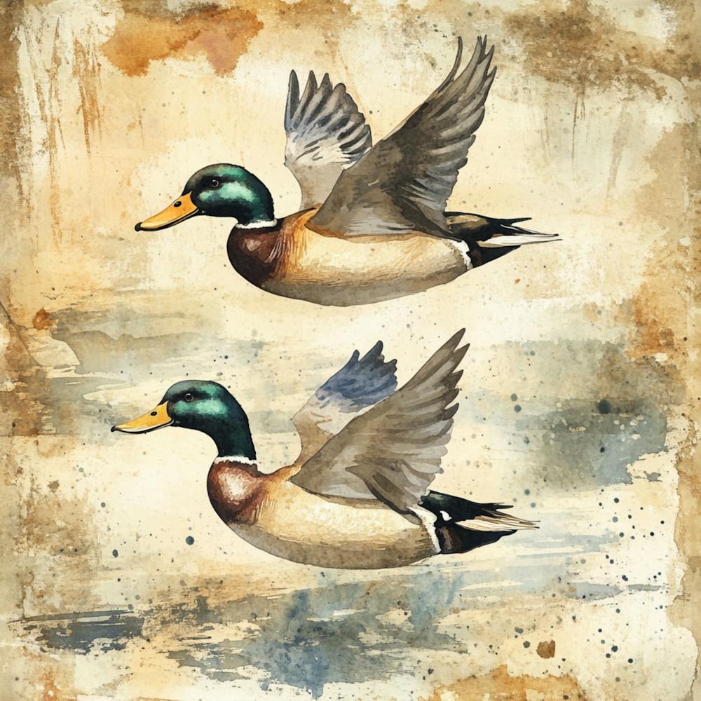 Canards Sauvages Rustiques à l'Aquarelle 7