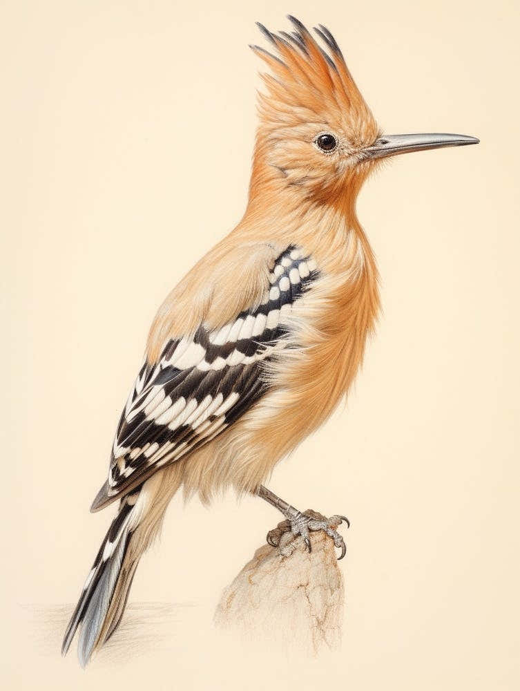 Vintage Bird Drawing Hoopoe 1