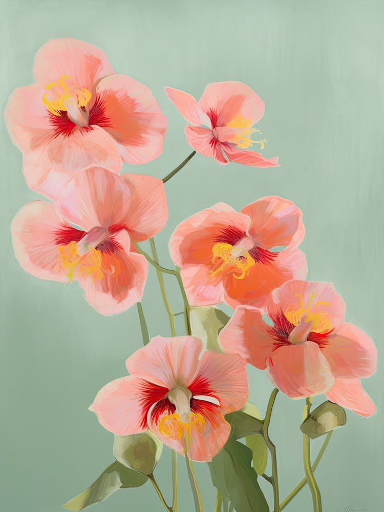 Orchids Flowers Acrylic Painting In Pastel Colours 11