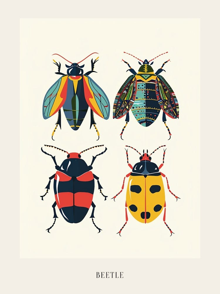 Colourful Insect Illustration Beetle 11 Poster