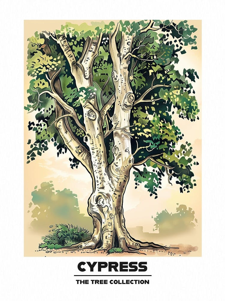 Cypress Tree Storybook Illustration 4 Poster