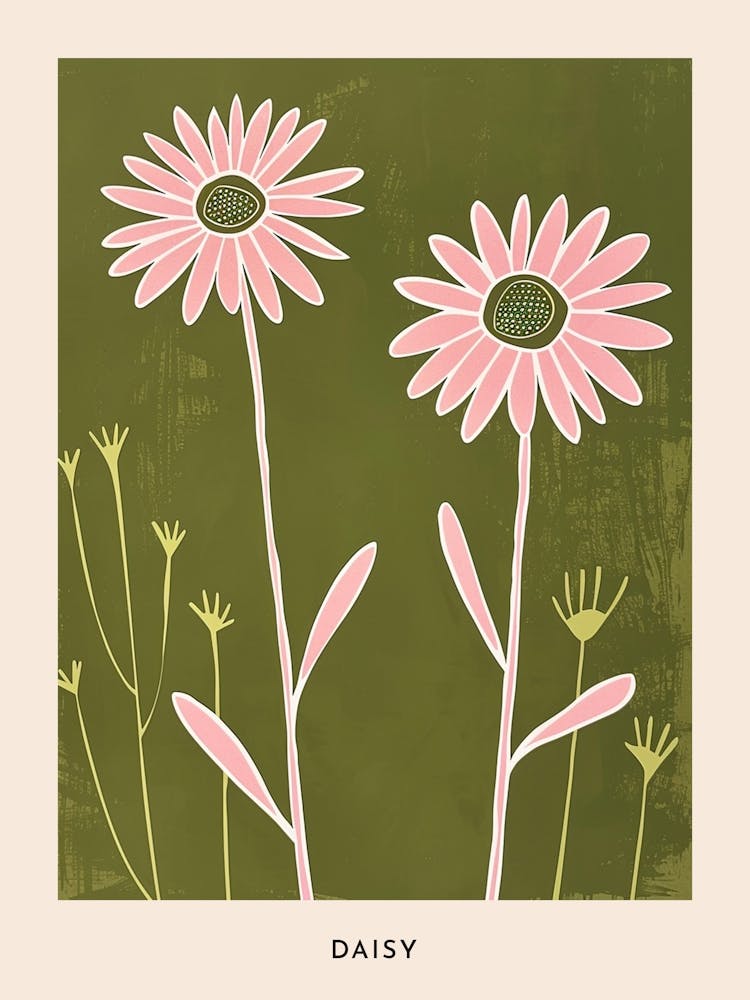 Pink & Green Daisy 1 Flower Poster