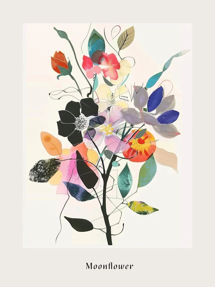 Moonflower 1 Collage Flower Bouquet Poster