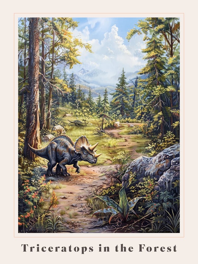 Triceratops In The Forest Painting 2 Poster