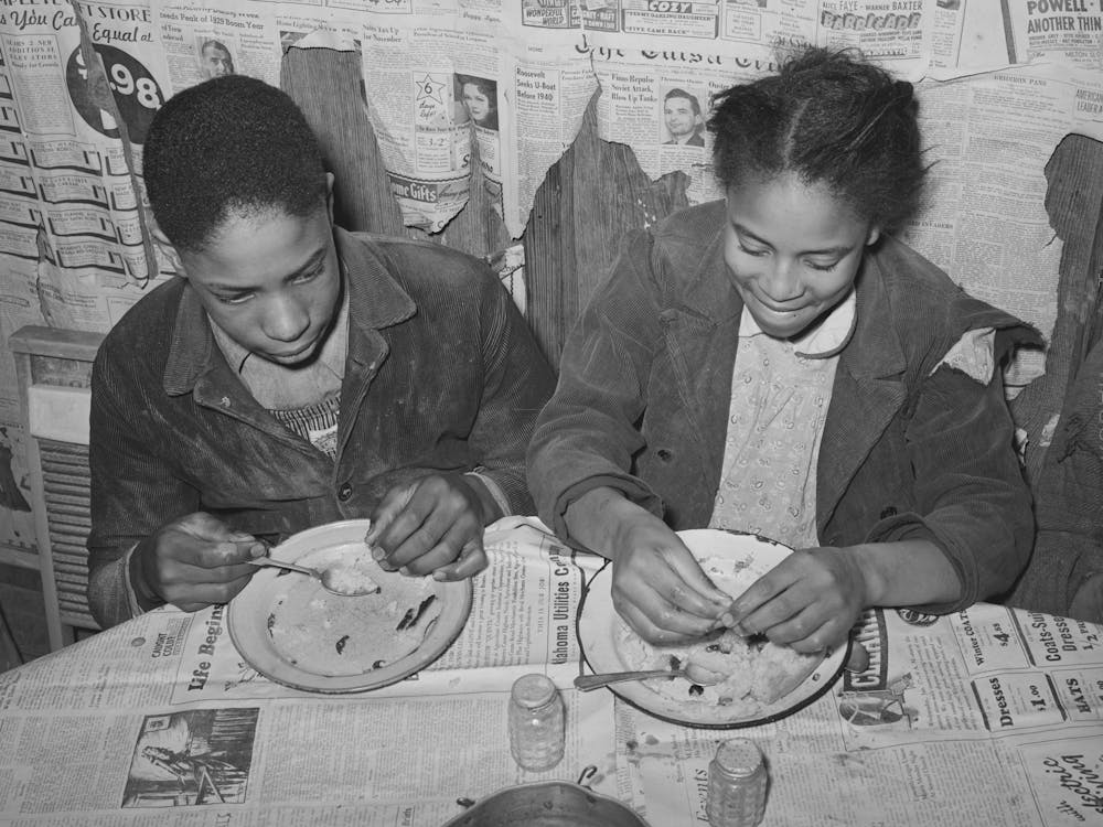Children Of Pomp Hall, Tenant Farmer, Pleased With Their Supper Of Corn Bread And Gravy, Creek County, Oklahoma