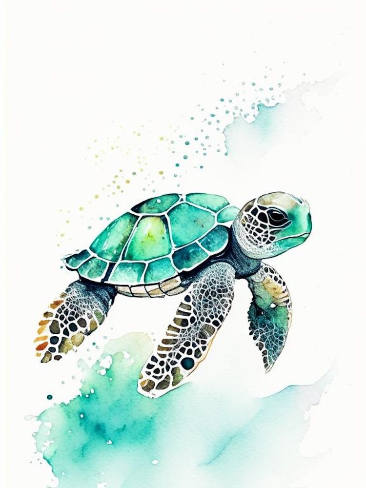 Conservation Sea Turtle, Sea Turtle Minimalist Watercolour 2