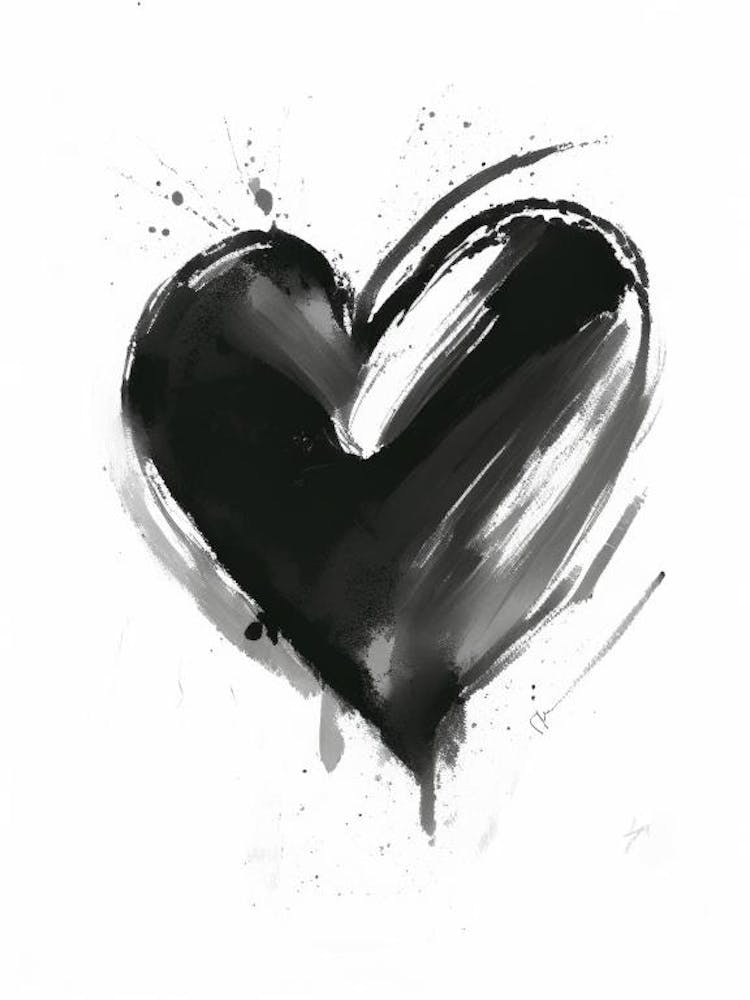 Joyful Heart Symbol Black And White Painting