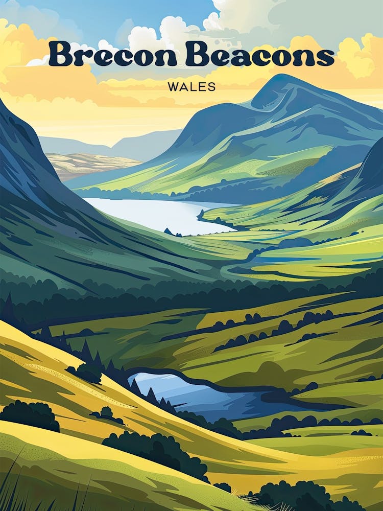 Brecon Beacons Wales National Park Travel Illustration