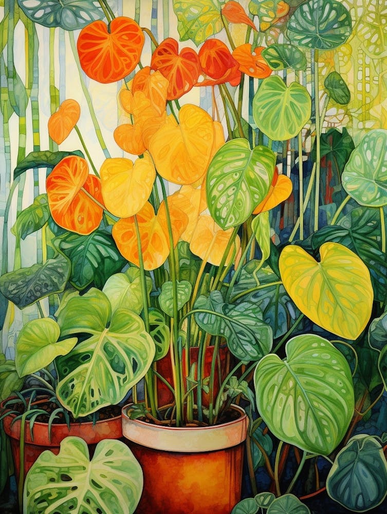 Tropical Plant Painting Chinese Money Plant