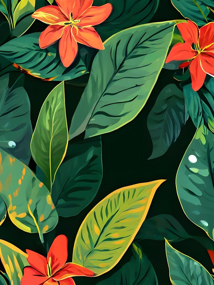 Seamless Pattern With Tropical Leaves And Flowers