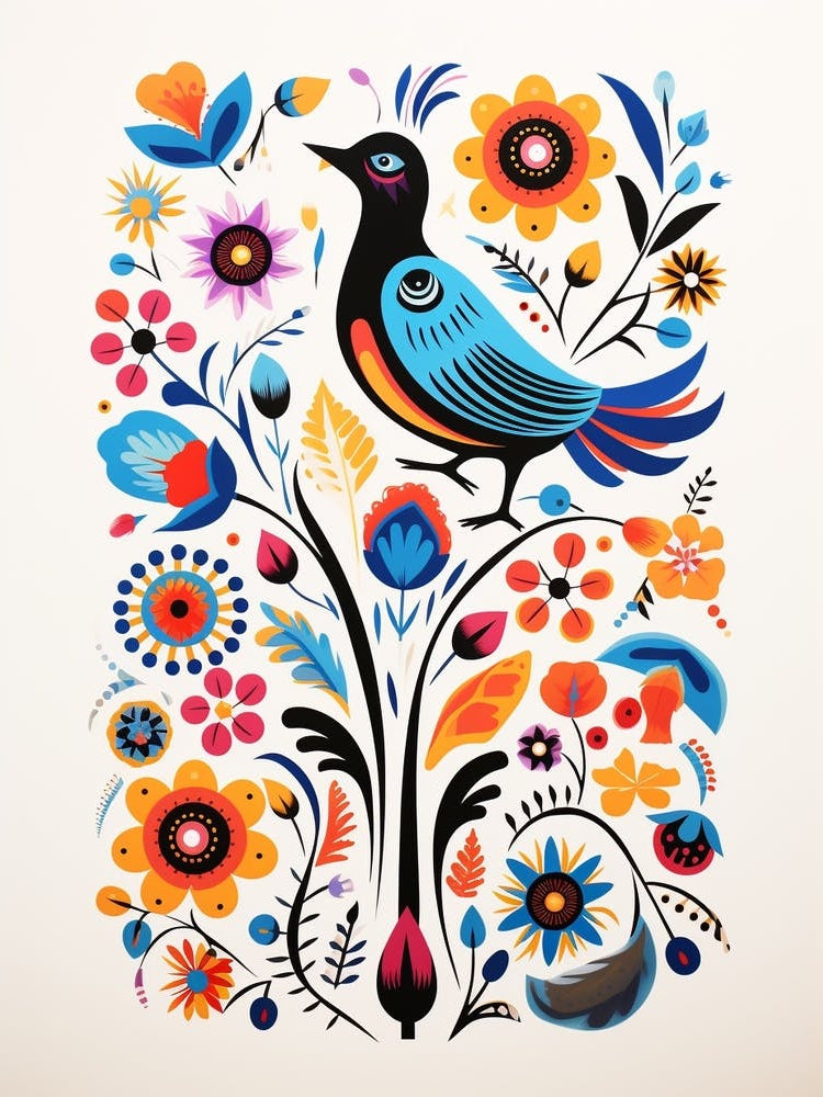 Scandinavian Bird Illustration Raven 1