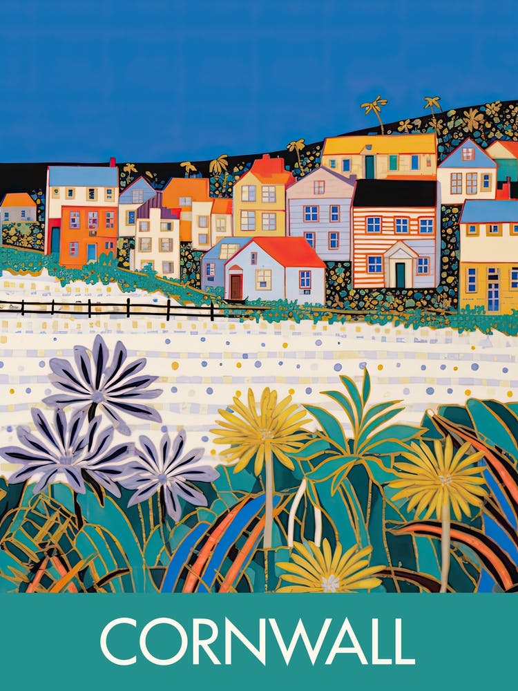 Cornwall Town England Travel Print Painting Cute