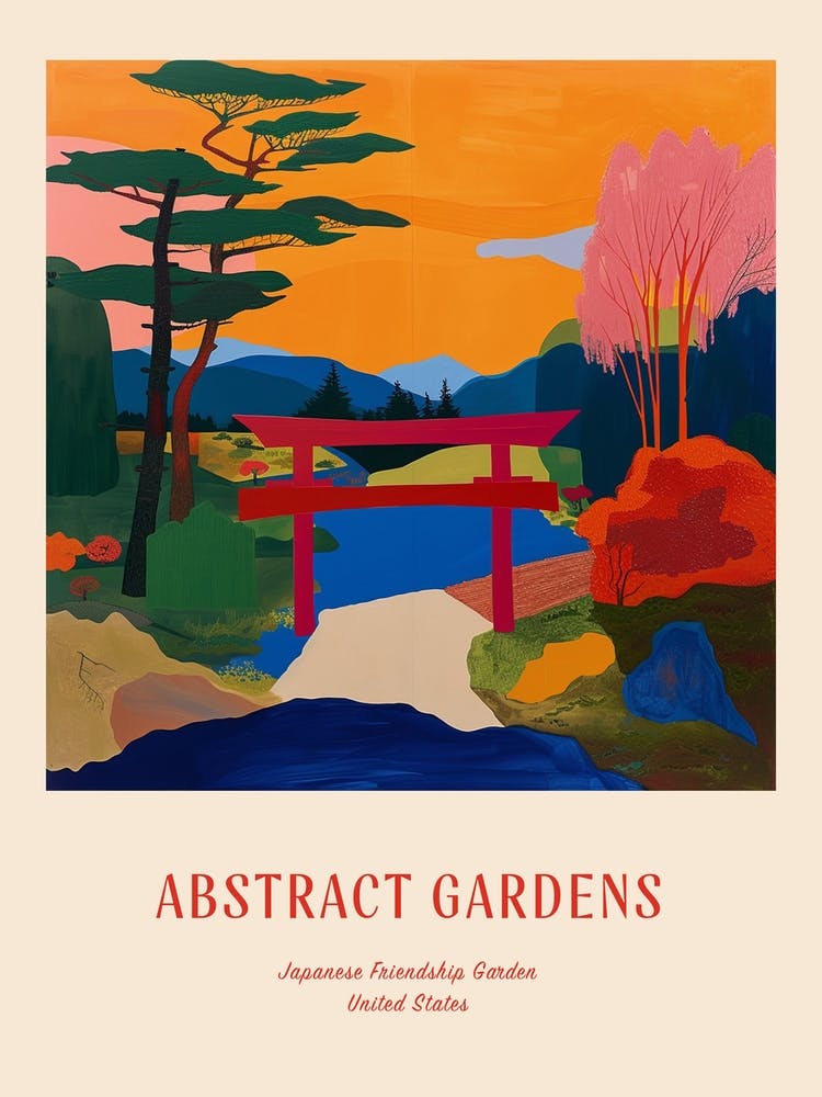 Colourful Gardens Japanese Friendship Garden Usa 3 Red Poster