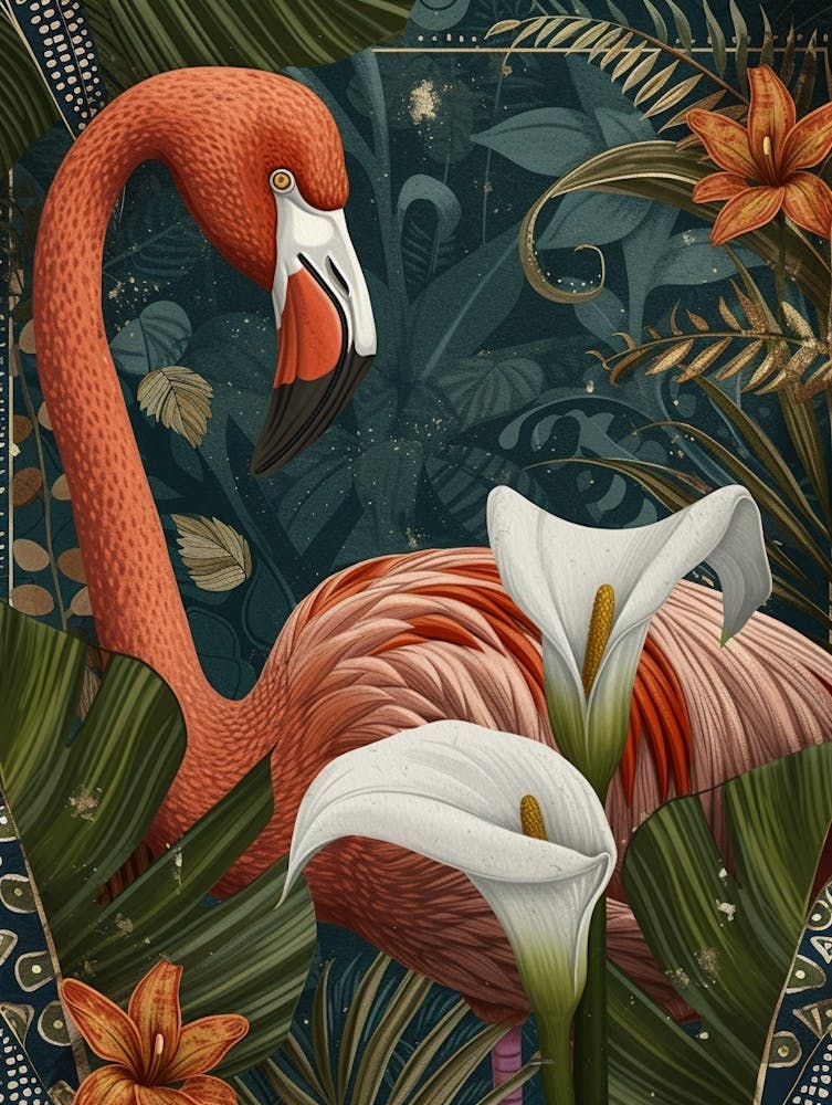 Greater Flamingo And Calla Lily Boho Print 2