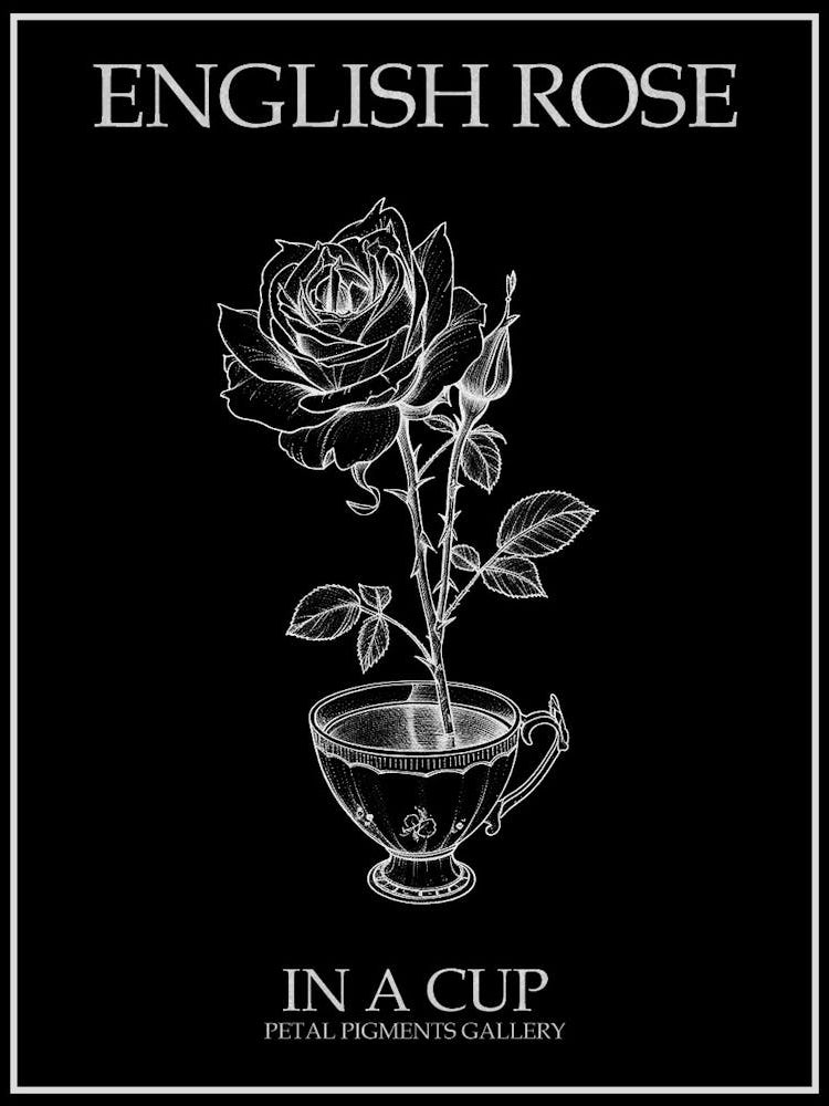 English Rose In A Cup Line Drawing 1 Poster Inverted