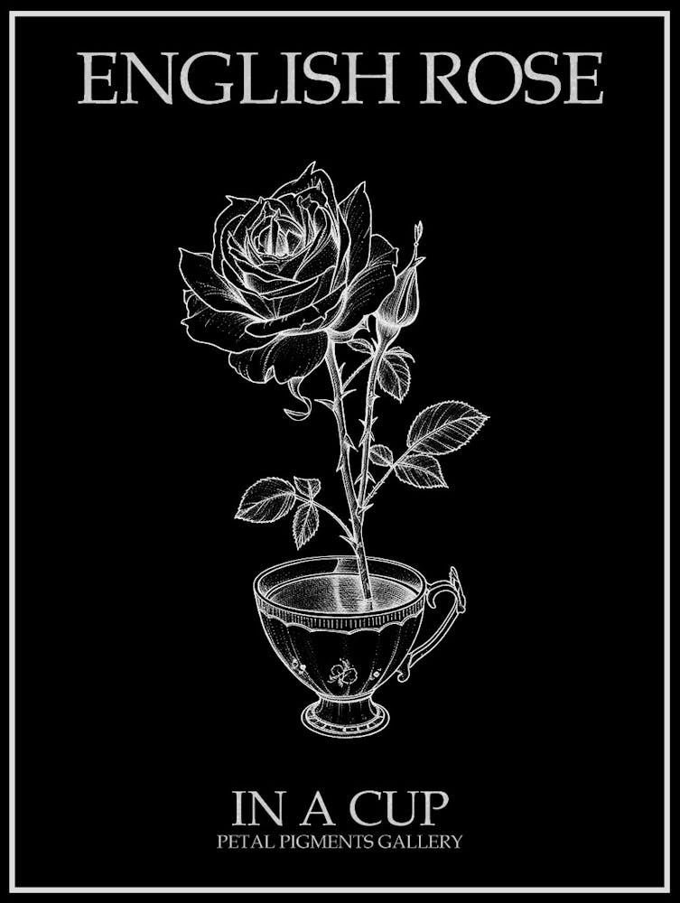 English Rose In A Cup Line Drawing 1 Poster Inverted