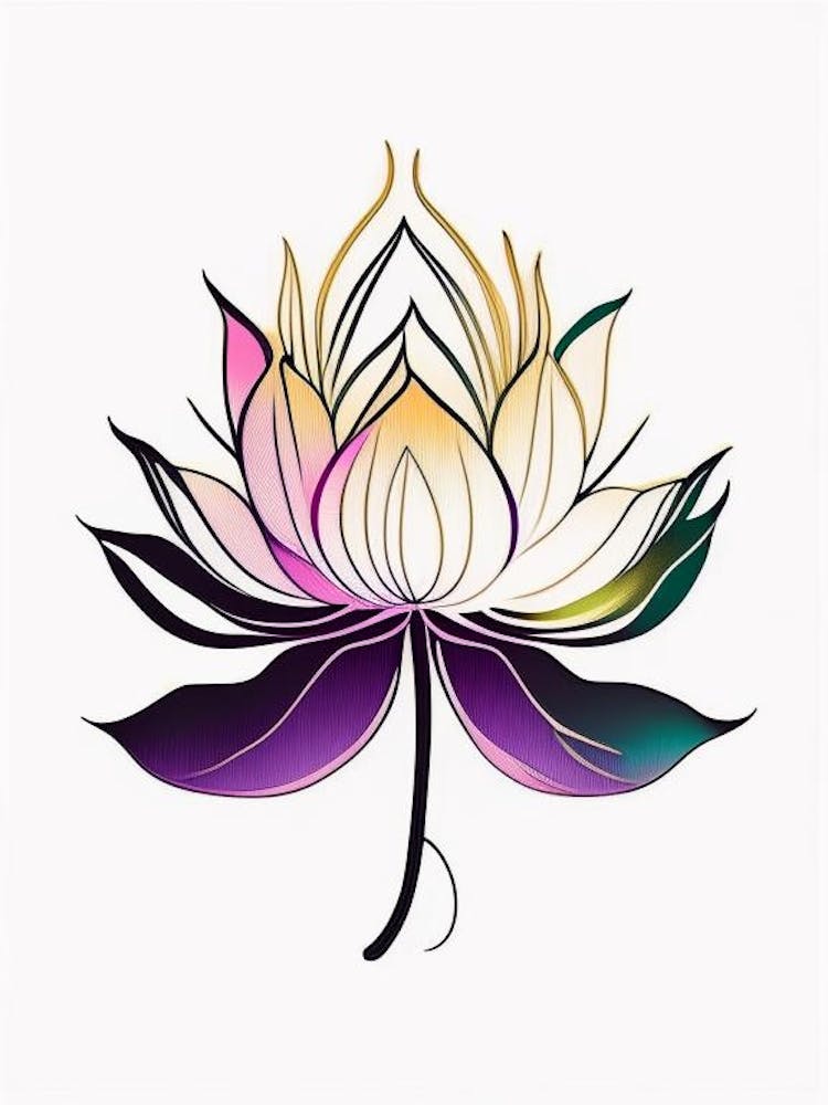 Lotusblume, Buddhistisches Symbol Abstrakte Linienzeichnung 2