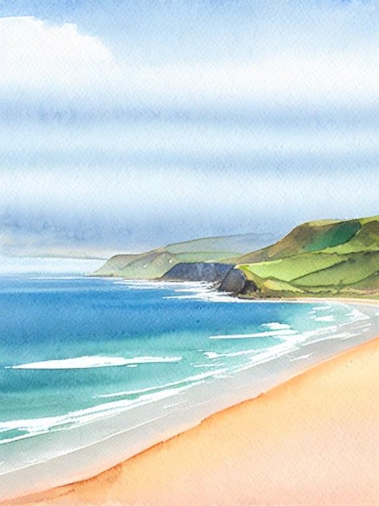 Rhossili Bay, Gower Peninsula, Wales Aquarell